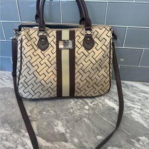 Tommy Hilfiger Beige and Brown Geometric Handbag